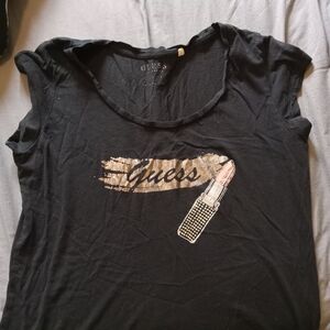 Guess Black Graphic Cap Sleeve T-Shirt